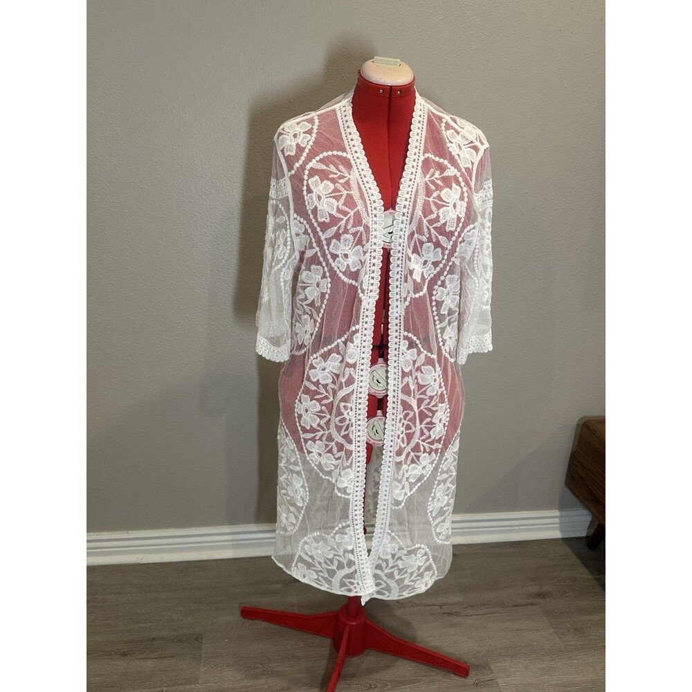NWOT Indigo Poppy 1X Ivory Lace bridal Fairy Kimono Festival boho duster Robe